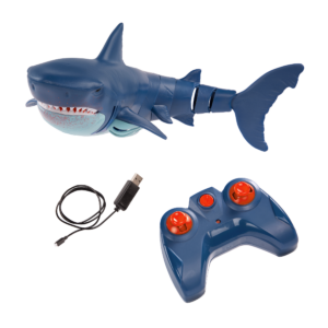 Underside of remote control shark toy