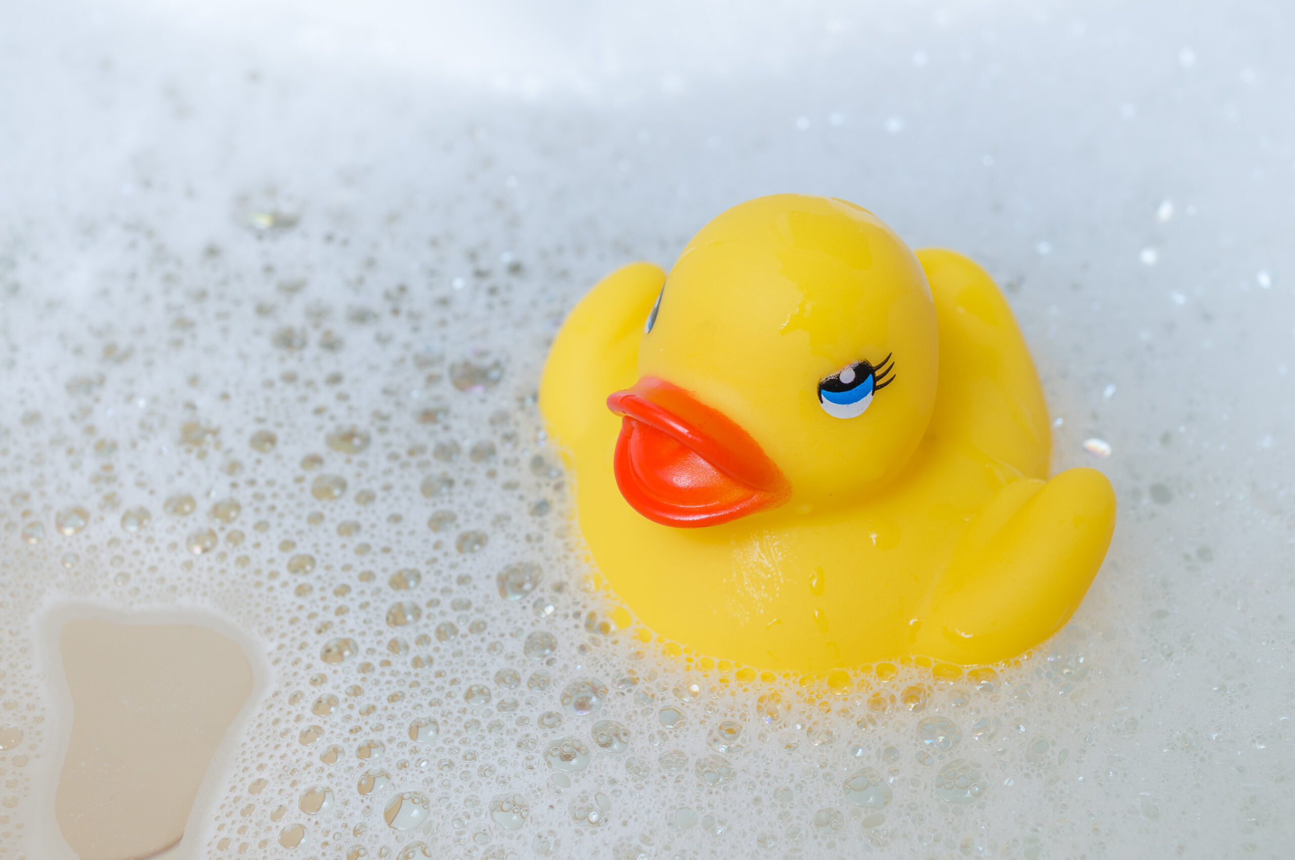 Rubber ducky in soapy water