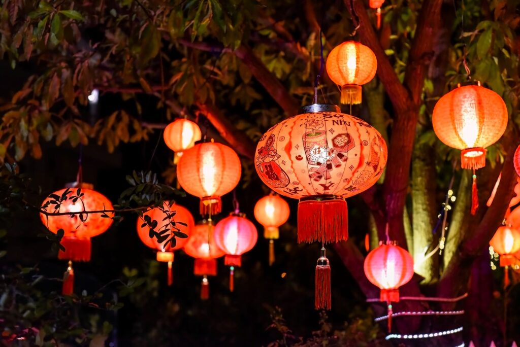 Red lanterns hanging for Lunar New Year